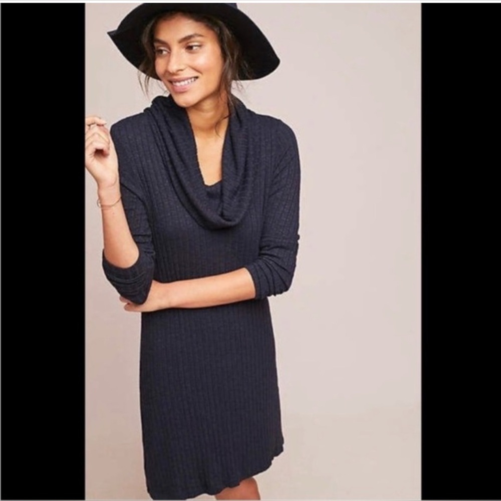 Anthropologie Michael Stars Hallie Rib knit cowl neck dress. Navy M